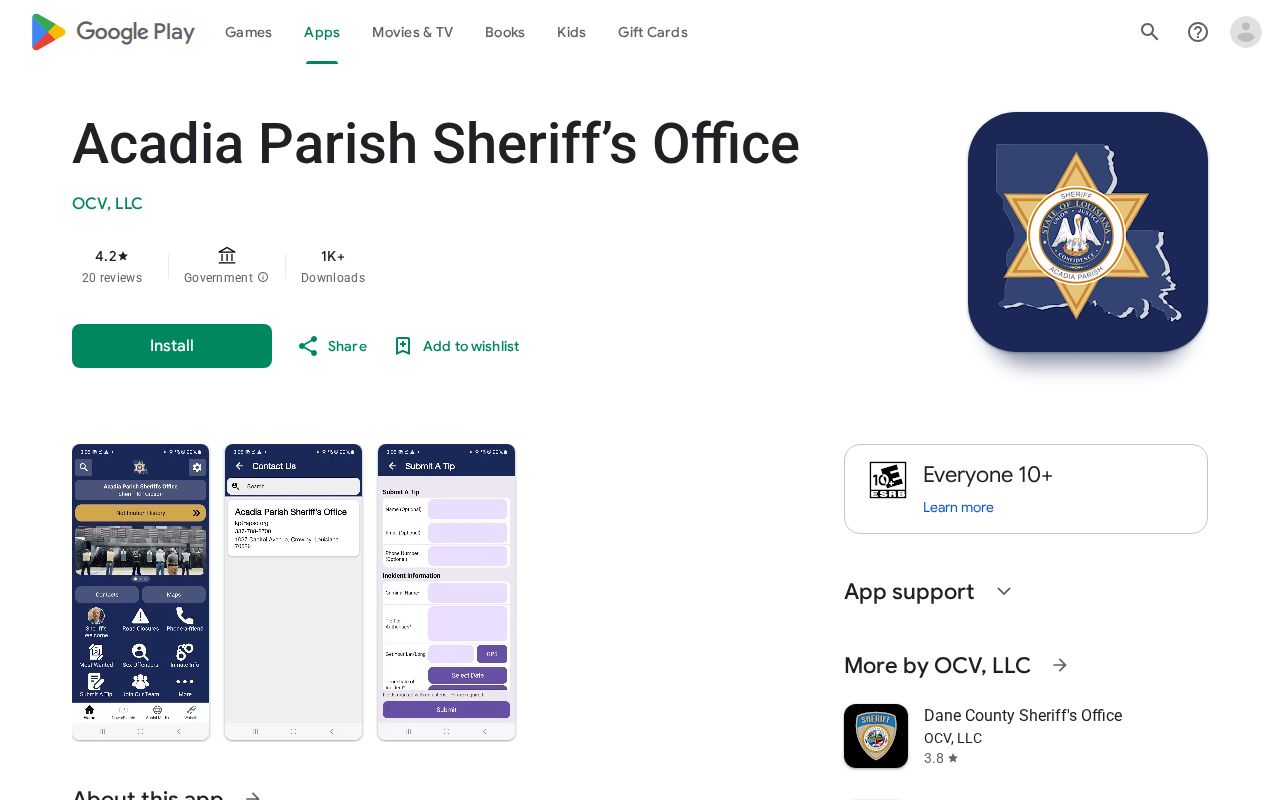 Official Acadia Parish Sheriff app listing
