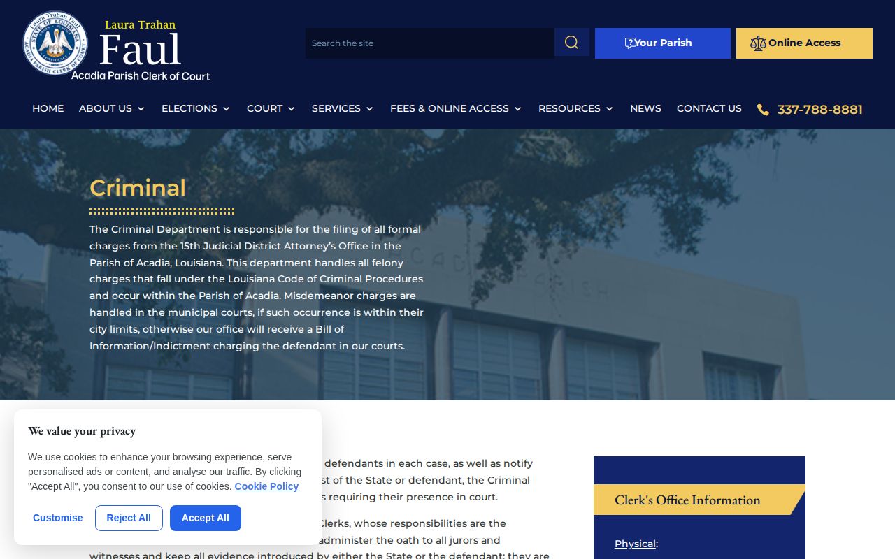 Acadia Parish Clerk criminal department