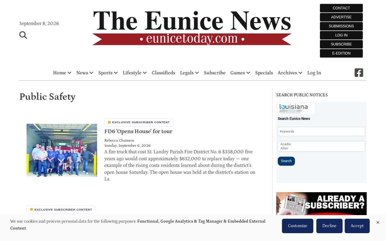 Eunice News public safety section for local police coverage
