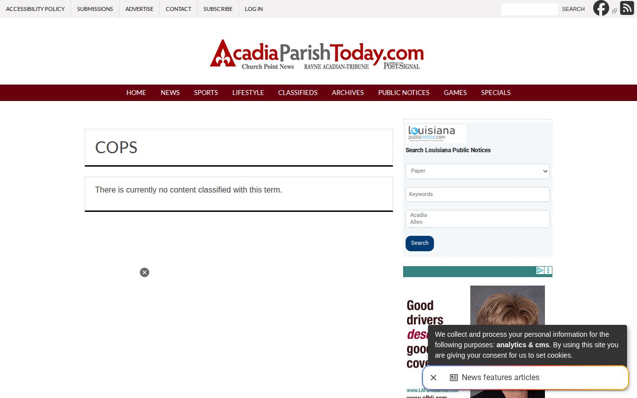 Acadia Parish Today Cops section for local police and arrest news