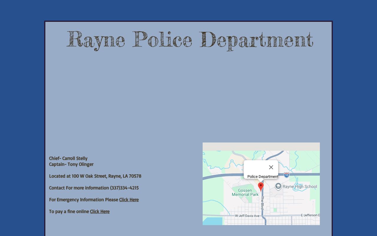 Rayne Police Department official contact page